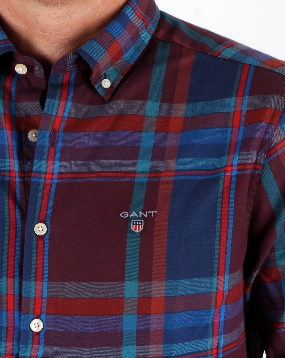 Gant Tech Prep Wollhemd mit großem Karomuster Port Red