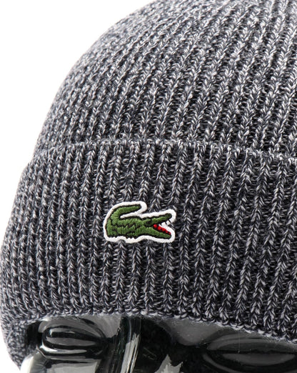 Lacoste – Gerippte Wollmütze mit Umschlag, Mouline Navy