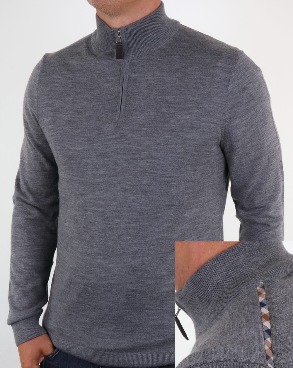 Aquascutum Hamilton Half Zip Strickgrau