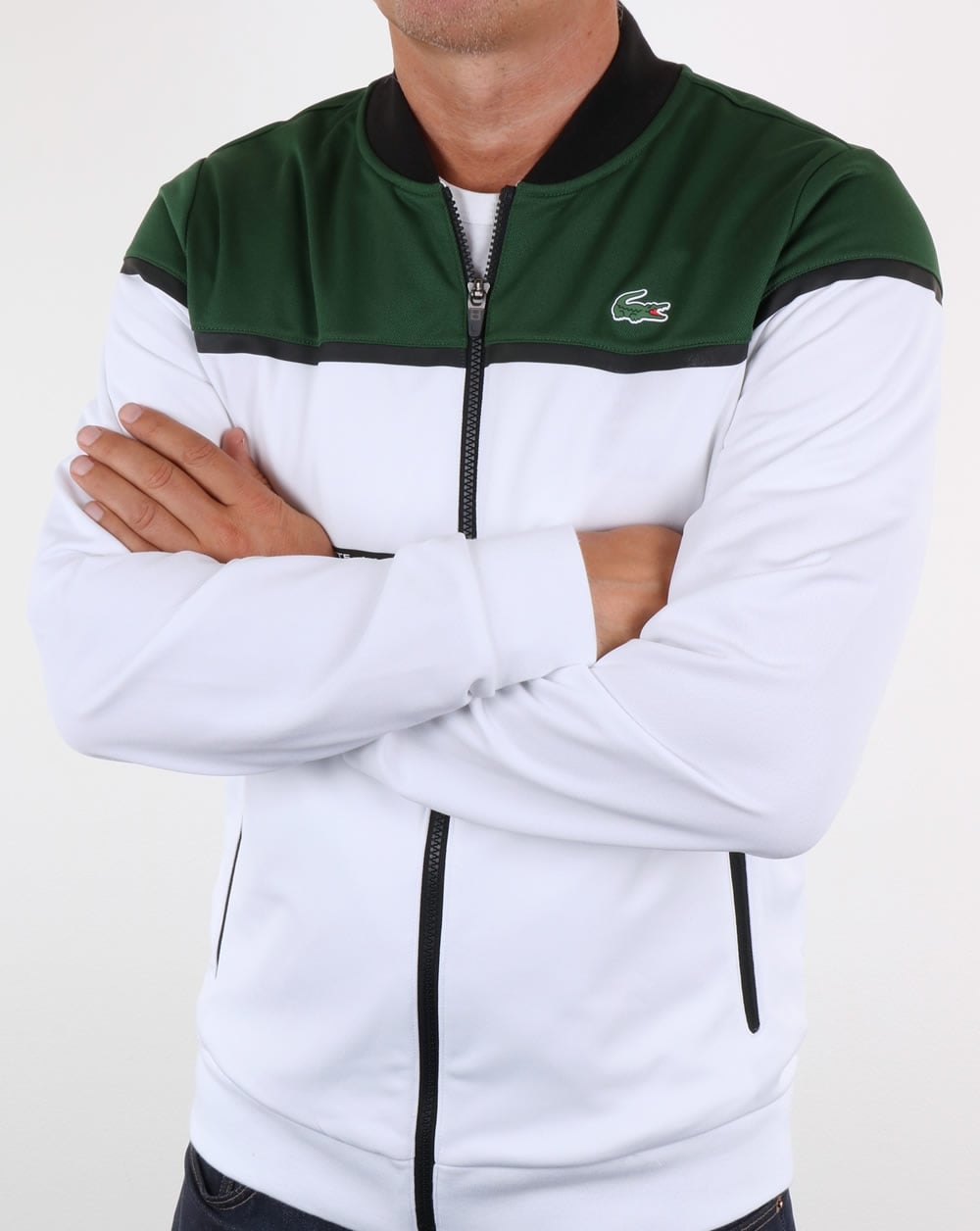 Lacoste Colourblock-Trainingsjacke Weiß/Grün