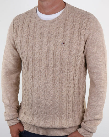 Tommy Hilfiger – Zopfmusterpullover in Knochenweiß