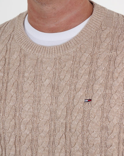 Tommy Hilfiger – Zopfmusterpullover in Knochenweiß