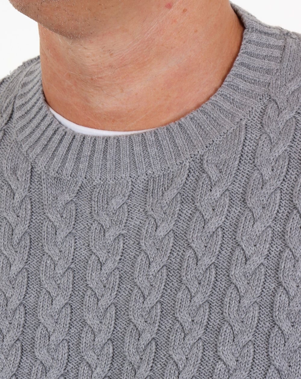 Weekend Offender Woods Cable Knit Jumper Grey Marl