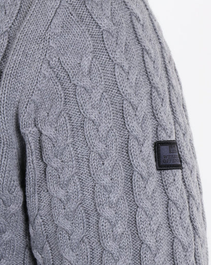 Weekend Offender – Woods – Zopfmusterpullover in Graumeliert
