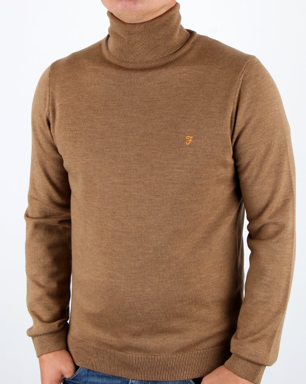 Farah Gosforth Merino Roll Neck Camel