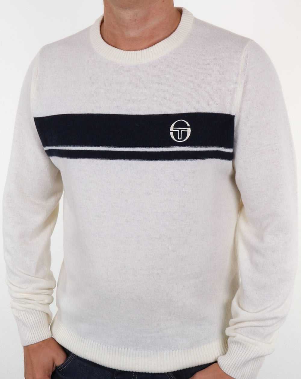 Sergio Tacchini Young Line Pullover Off White/Marineblau