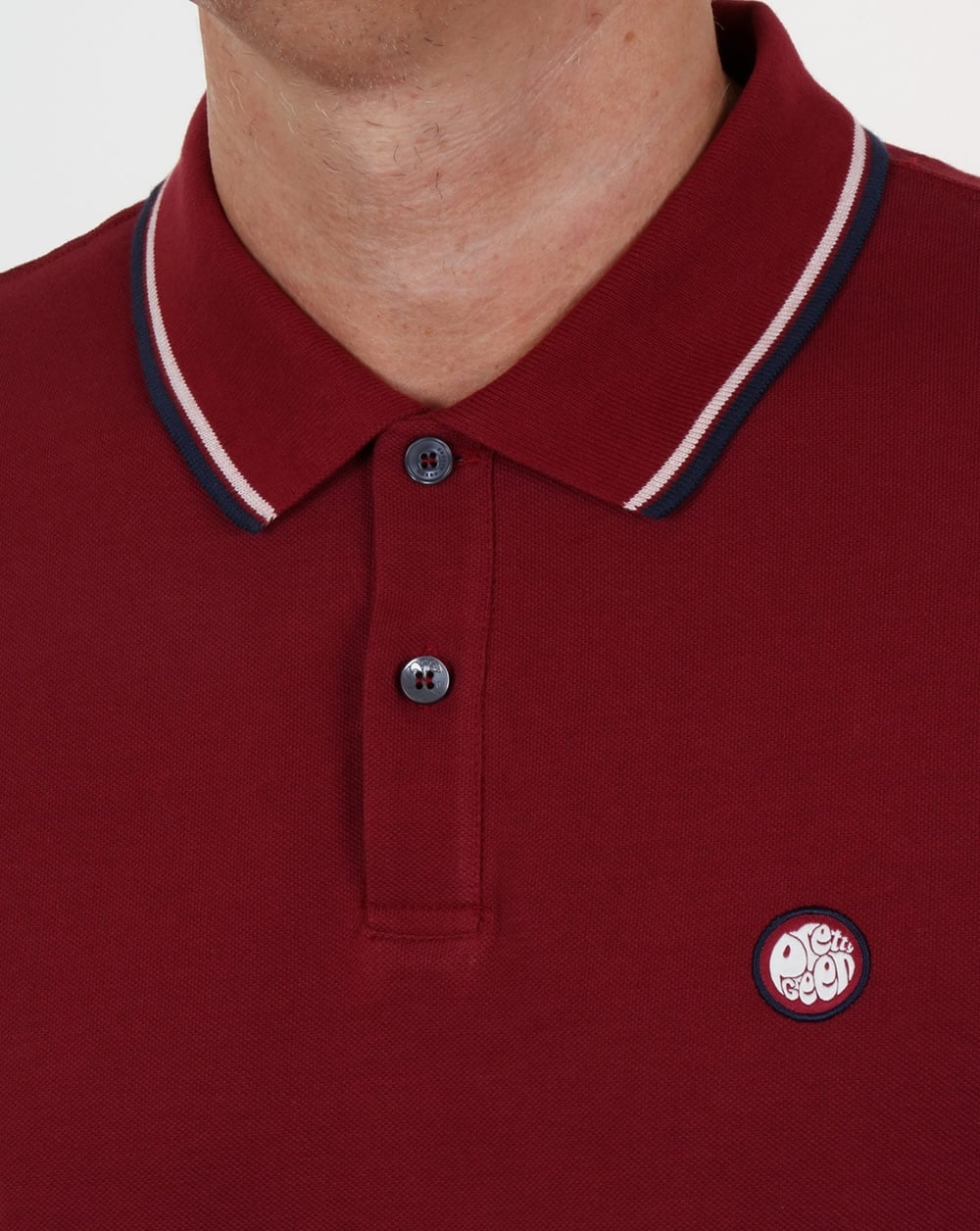 Pretty Green Barton Langarm-Poloshirt mit Streifen Dunkelrot