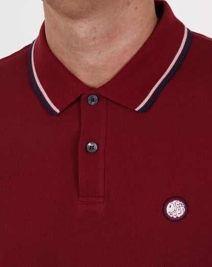 Pretty Green Barton Langarm-Poloshirt mit Streifen Dunkelrot