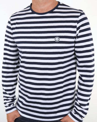 Pretty Green – Kinsey – Langärmliges, gestreiftes T-Shirt in Marineblau