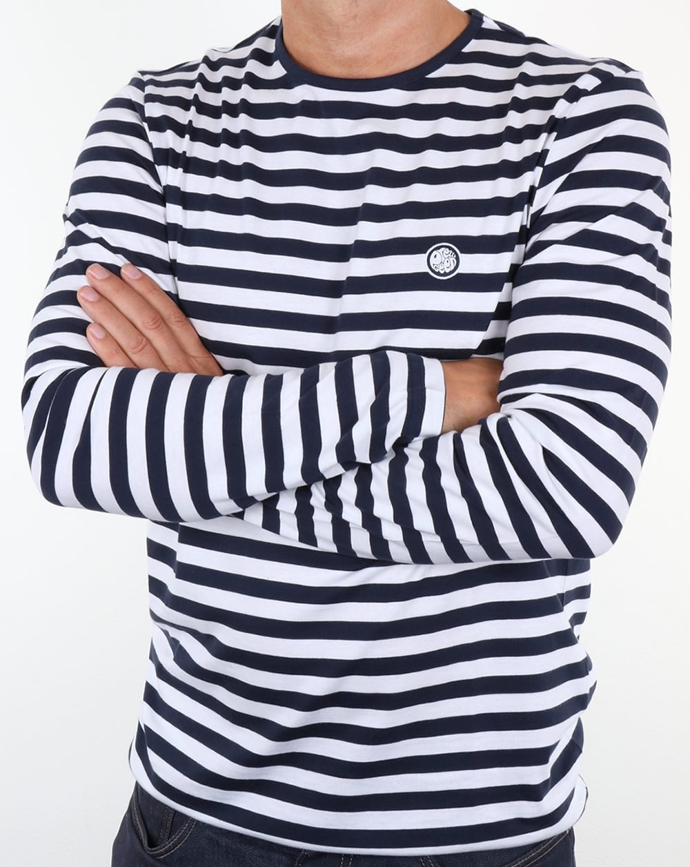 Pretty Green – Kinsey – Langärmliges, gestreiftes T-Shirt in Marineblau