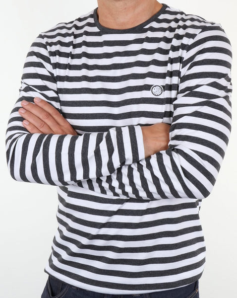 Pretty Green Kinsey Long Sleeve Stripe T Shirt Dark Grey