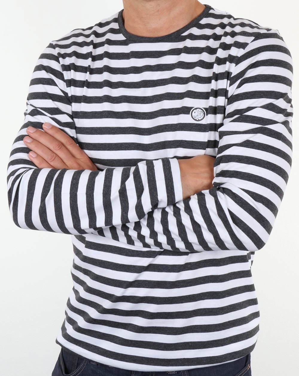 Pretty Green Kinsey Langarm-T-Shirt mit Streifen in Dunkelgrau