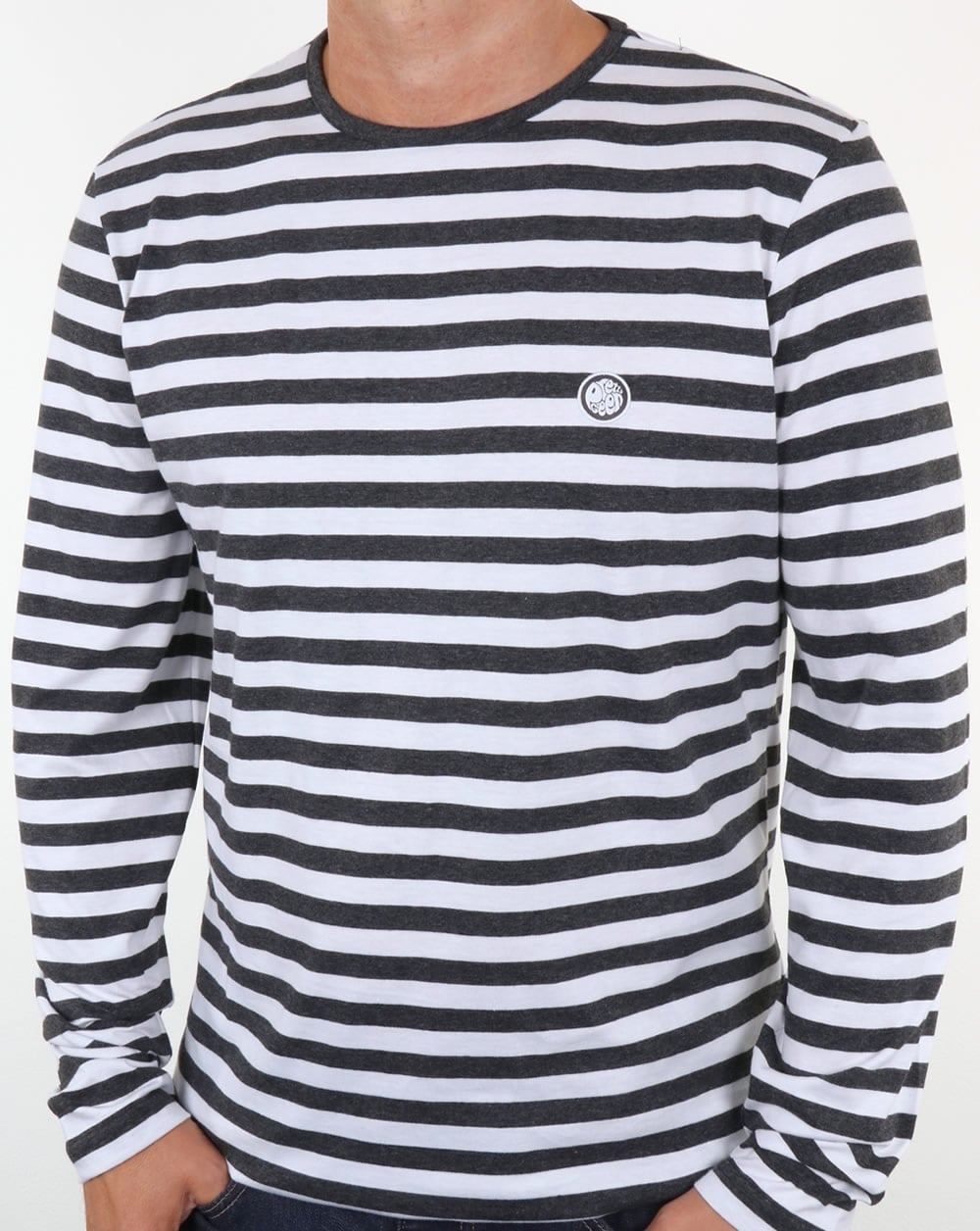Pretty Green Kinsey Langarm-T-Shirt mit Streifen in Dunkelgrau