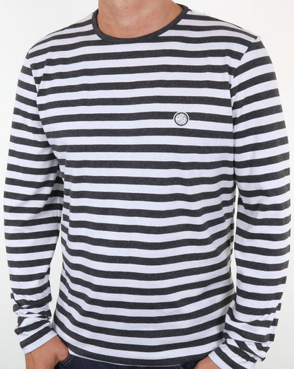 Pretty Green Kinsey Langarm-T-Shirt mit Streifen in Dunkelgrau