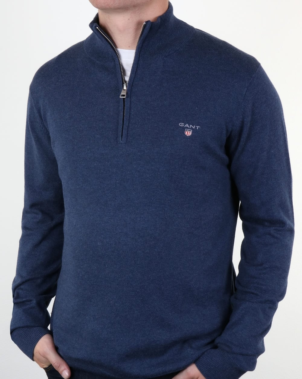 Gant Klassischer Pullover mit Viertelreißverschluss Dunkelblau