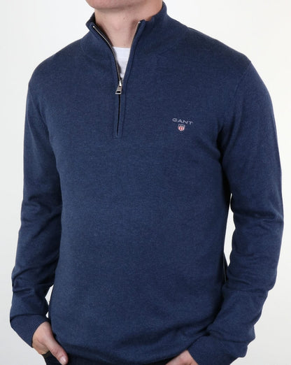 Gant Klassischer Pullover mit Viertelreißverschluss Dunkelblau