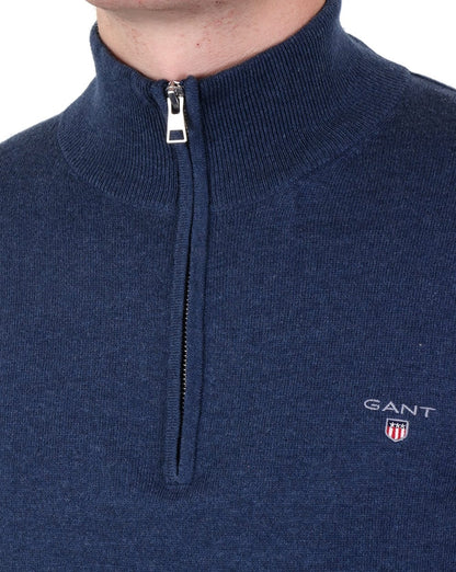 Gant Klassischer Pullover mit Viertelreißverschluss Dunkelblau