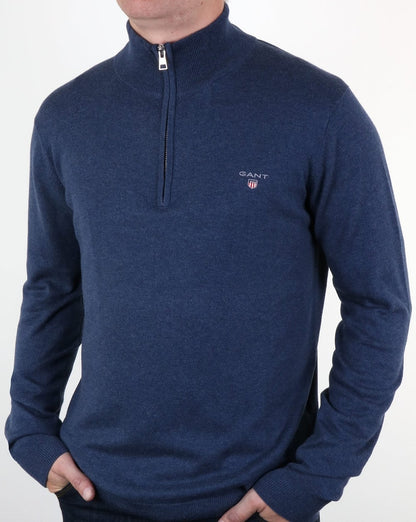 Gant Klassischer Pullover mit Viertelreißverschluss Dunkelblau