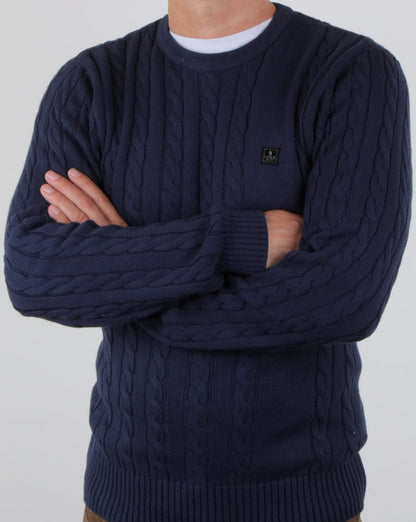 Luke Horton – Zopfmusterpullover in Dunkelmarineblau