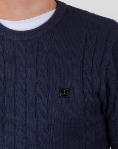 Luke Horton – Zopfmusterpullover in Dunkelmarineblau