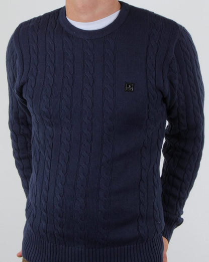 Luke Horton – Zopfmusterpullover in Dunkelmarineblau