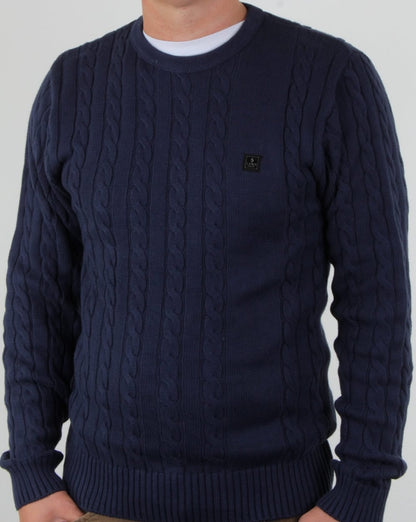 Luke Horton – Zopfmusterpullover in Dunkelmarineblau