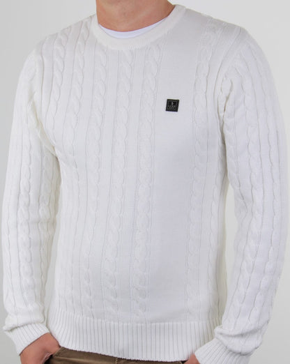 Luke Horton – Zopfmusterpullover in Creme