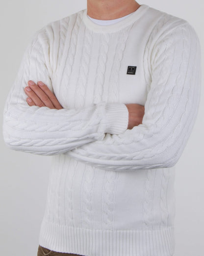 Luke Horton – Zopfmusterpullover in Creme