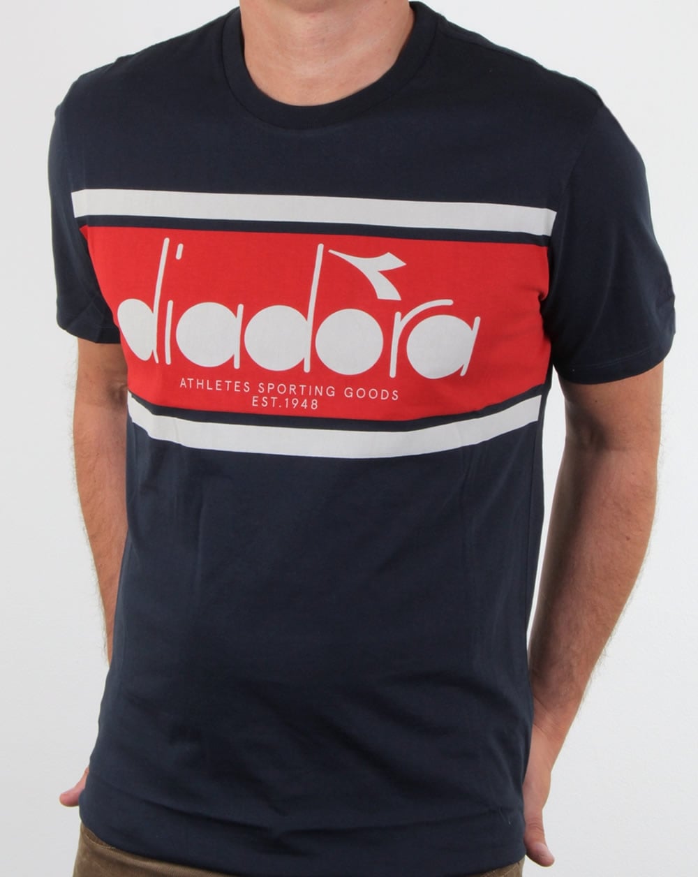 Diadora Logo T-Shirt Marineblau/Rot/Weiß