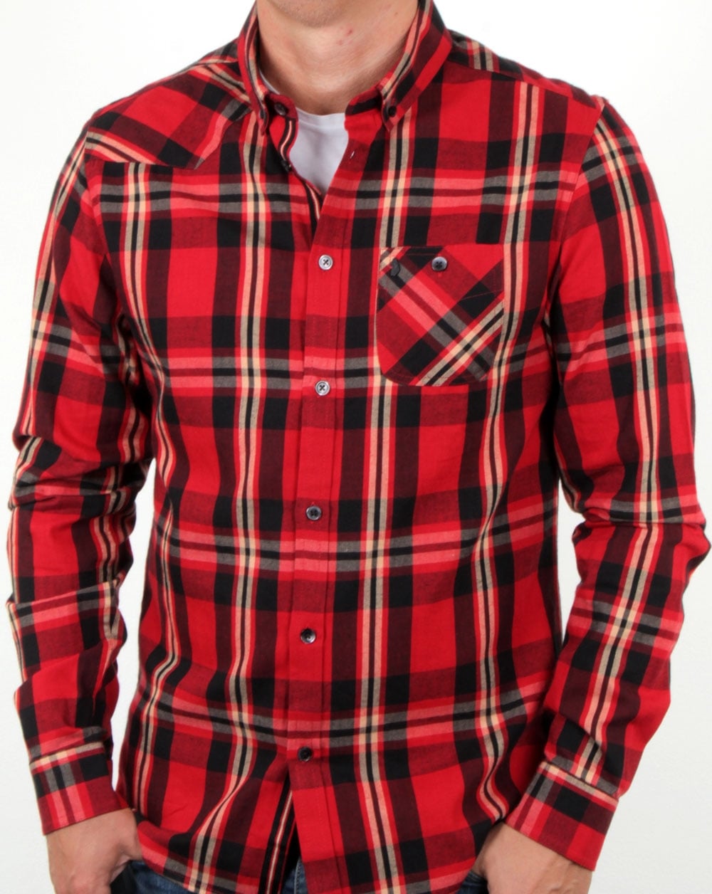 Luke Heyday Hemd mit aufgesetzter Tasche und Karomuster in Rot
