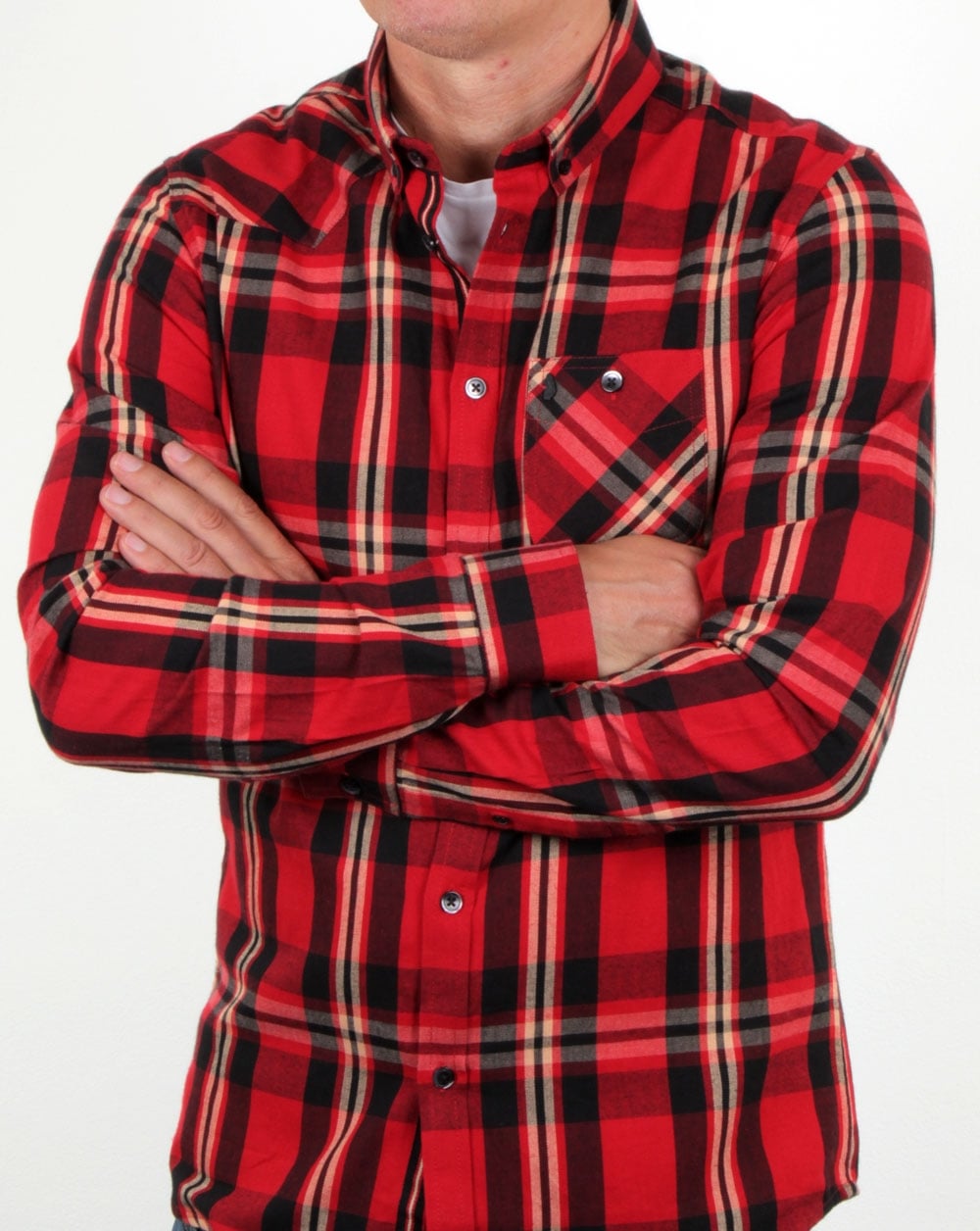 Luke Heyday Hemd mit aufgesetzter Tasche und Karomuster in Rot