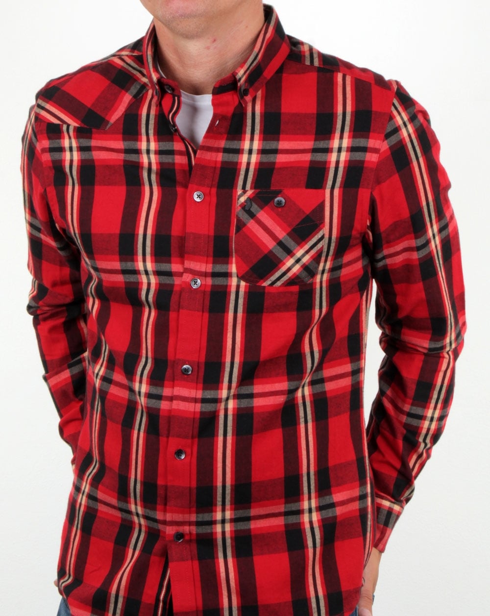 Luke Heyday Hemd mit aufgesetzter Tasche und Karomuster in Rot