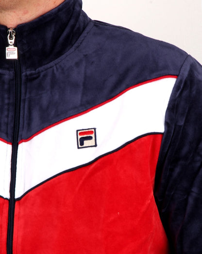 Fila Vintage Chevron Velours-Trainingsjacke Marineblau/Rot/Weiß