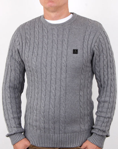 Luke Horton – Zopfmusterpullover in Graumeliert