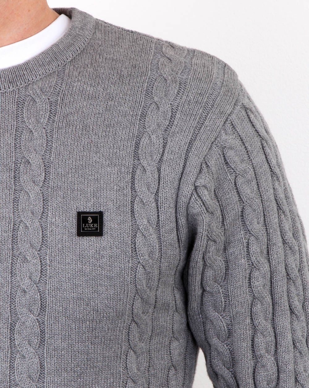 Luke Horton – Zopfmusterpullover in Graumeliert