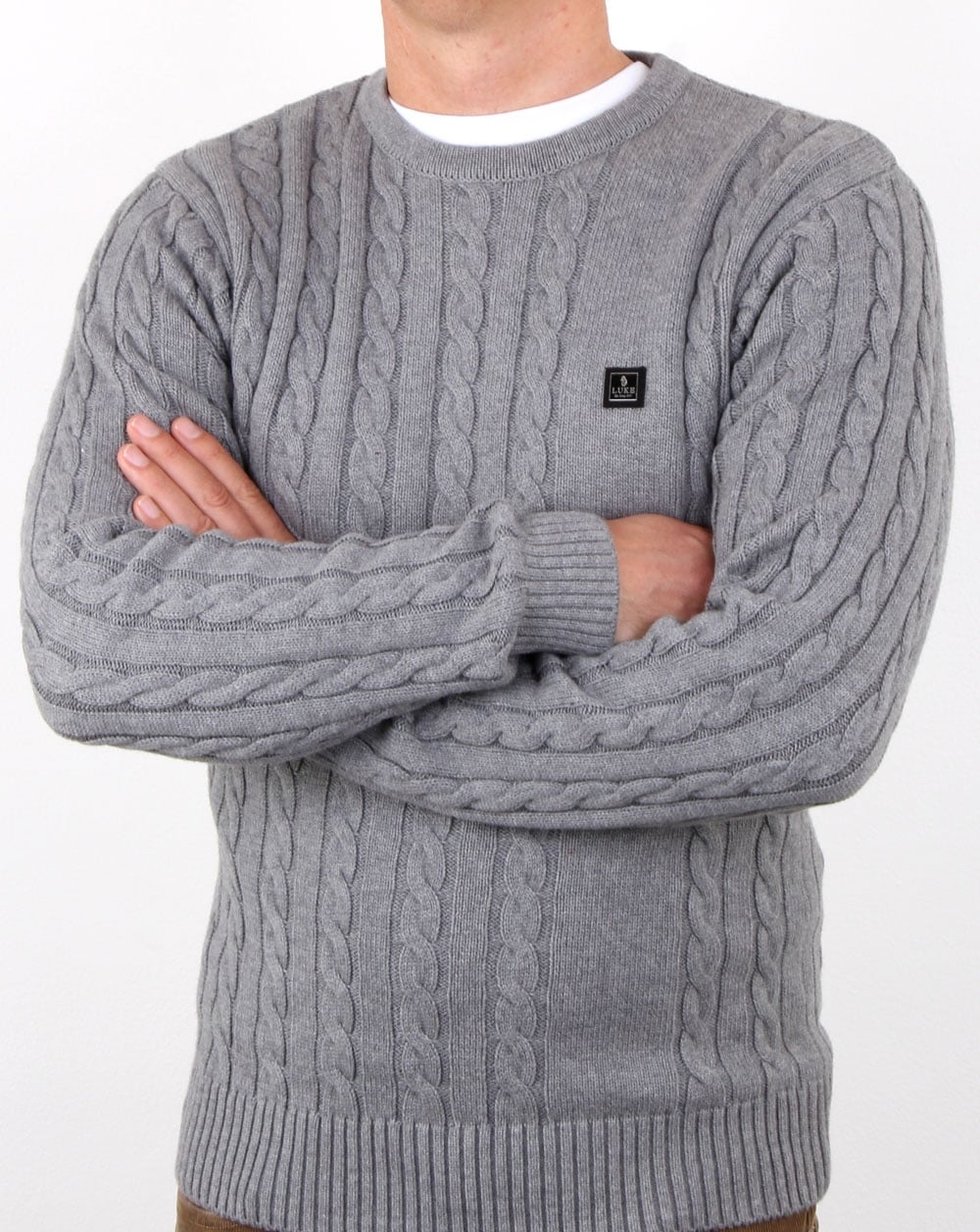 Luke Horton – Zopfmusterpullover in Graumeliert