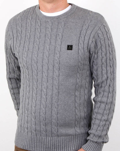 Luke Horton – Zopfmusterpullover in Graumeliert