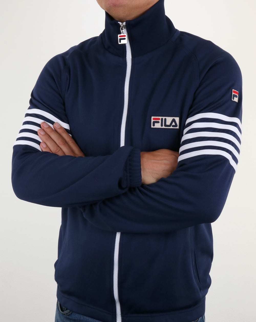 Fila – Vintage-Trainingsoberteil mit 5 Streifen in Marineblau