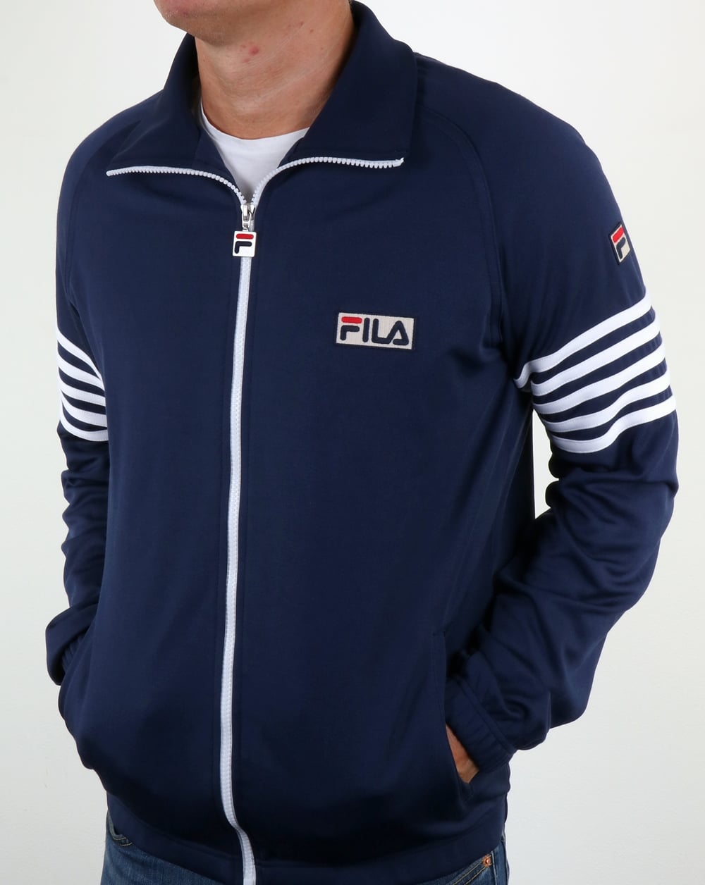 Fila – Vintage-Trainingsoberteil mit 5 Streifen in Marineblau