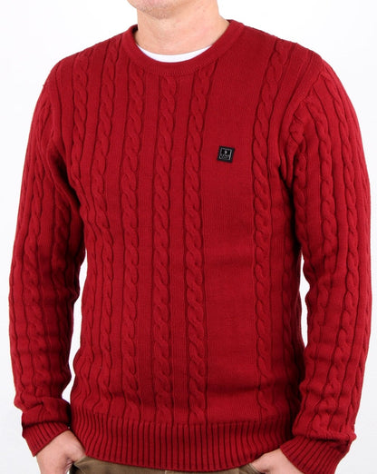 Luke Horton – Zopfmusterpullover in Kirschrot