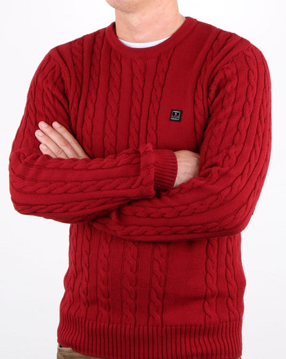 Luke Horton – Zopfmusterpullover in Kirschrot