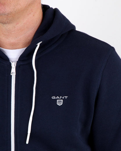 Gant – Kontrast-Kapuze mit durchgehendem Reißverschluss in Marineblau und Weiß