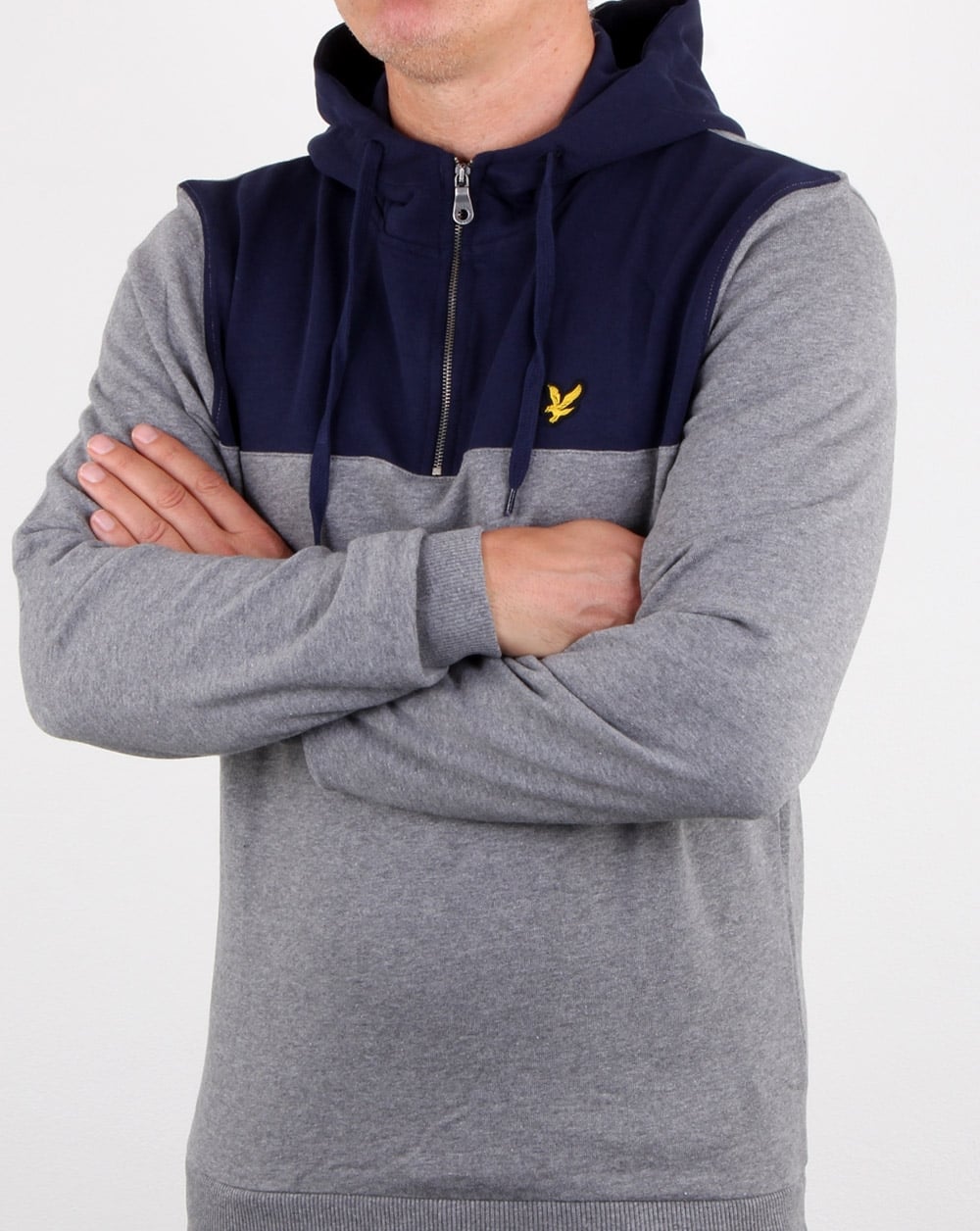 Lyle And Scott – Kapuzenpullover mit Viertelreißverschluss in Mittelgrau meliert