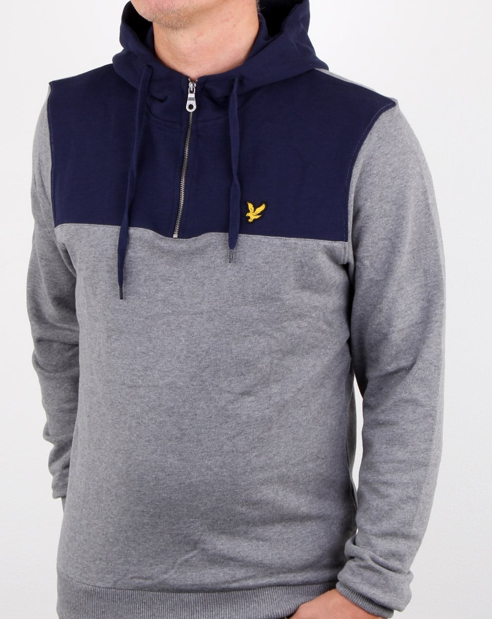 Lyle And Scott – Kapuzenpullover mit Viertelreißverschluss in Mittelgrau meliert
