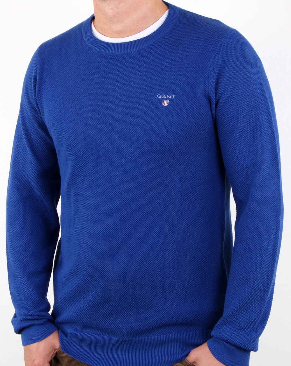 Gant Piqué-Pullover mit Rundhalsausschnitt Yale Blue