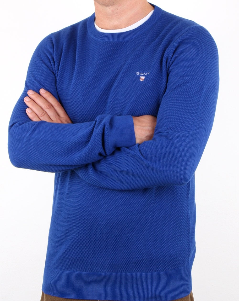 Gant Piqué-Pullover mit Rundhalsausschnitt Yale Blue