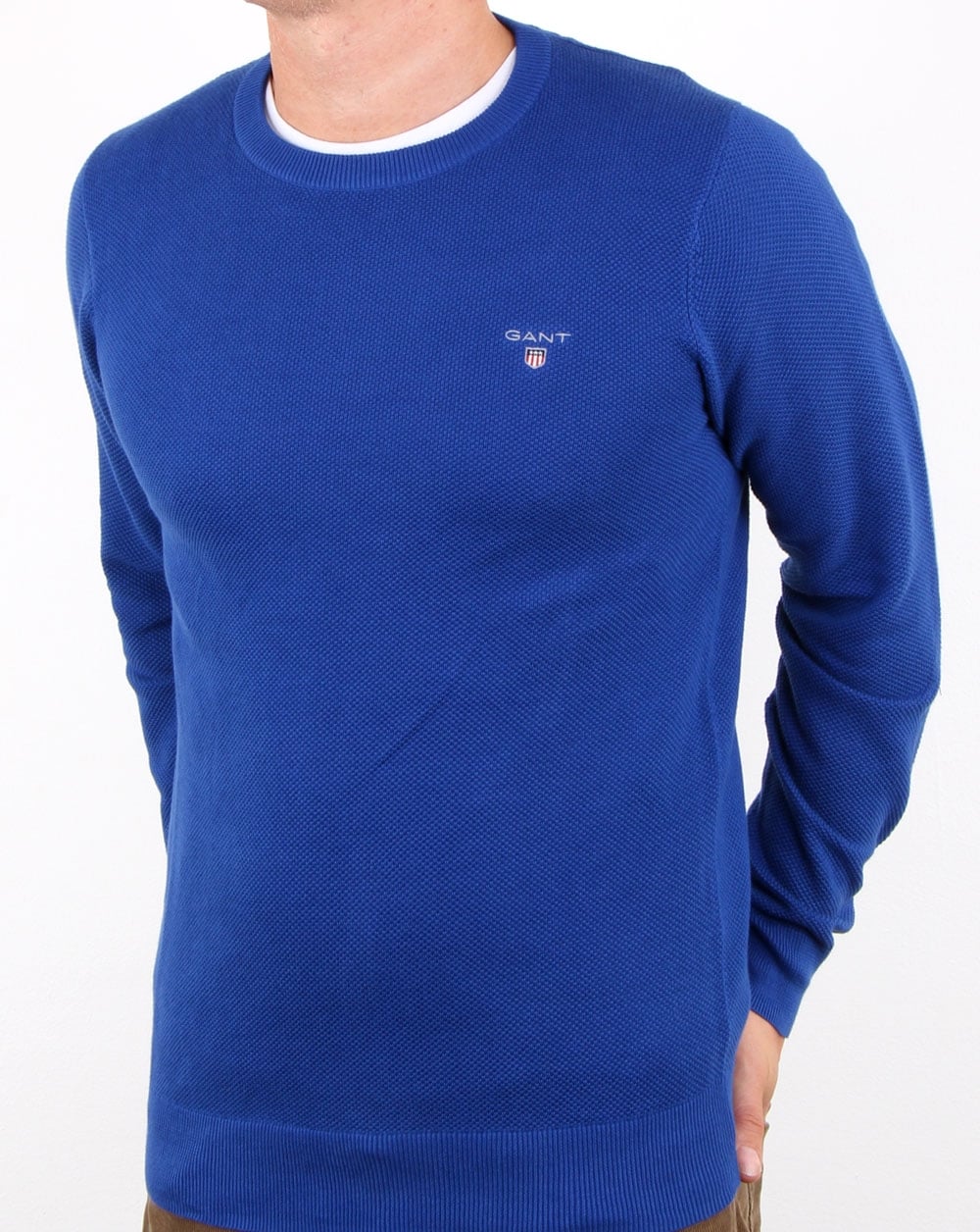 Gant Piqué-Pullover mit Rundhalsausschnitt Yale Blue