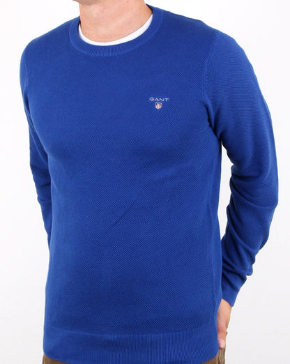 Gant Piqué-Pullover mit Rundhalsausschnitt Yale Blue