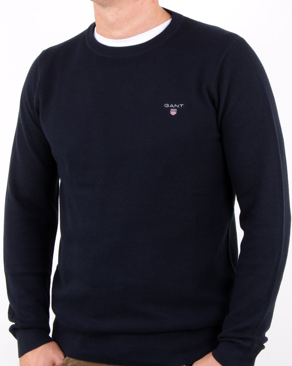 Gant Piqué-Pullover mit Rundhalsausschnitt, Abendblau