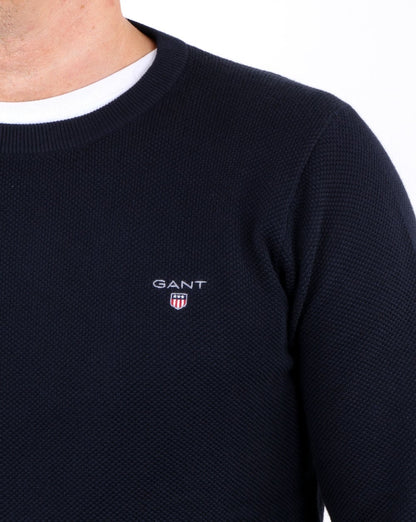Gant Piqué-Pullover mit Rundhalsausschnitt, Abendblau